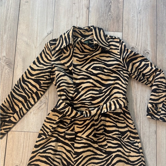 Lauren Ralph Lauren Zebra Print Belted Trench Coat Double Breasted Small - Picture 6 of 10